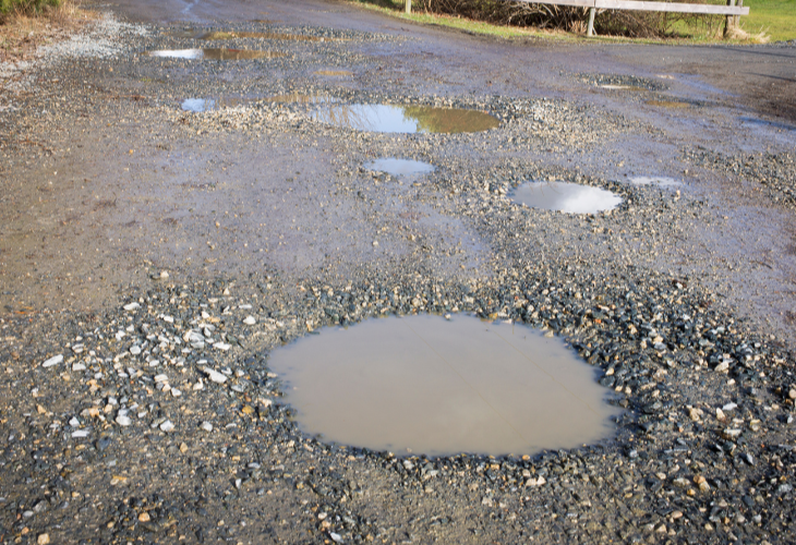 A road riddled with potholes